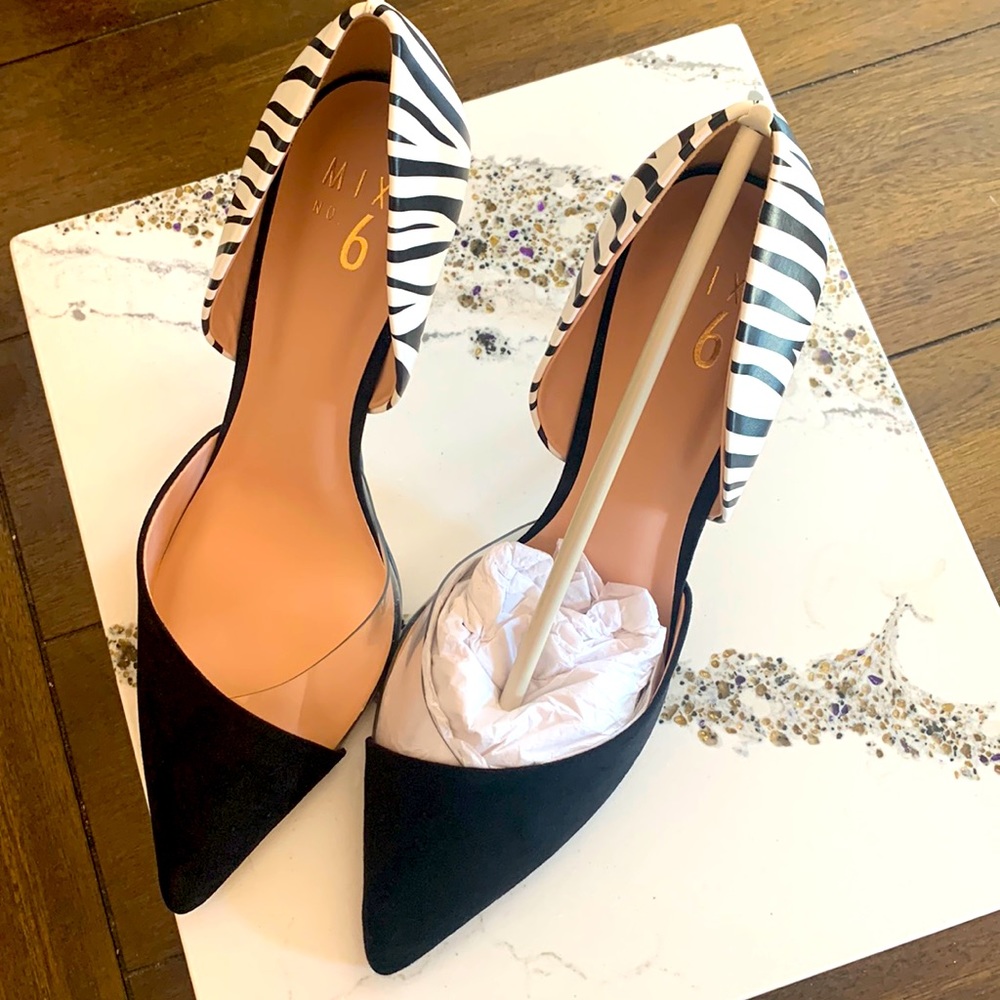 Super fabulous mix no6 zebra and clear insert heels. Never worn! Size 11